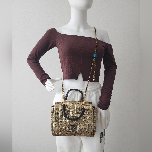 Dolce & Gabbana Gold Sequin Satchel